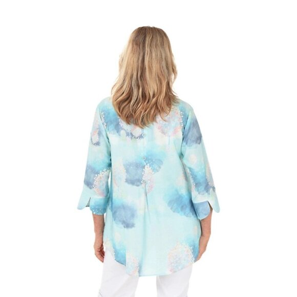 Shana Size Medium Fairy Tale Trees Button Up Aqua Blue Long Sleeve Coastal Shirt - Picture 4 of 14